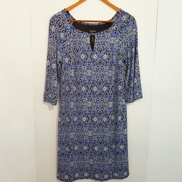 LAUNDRY by Shelli Segal Summer Shift Dress Black Blue and White XS NWOT - Picture 1 of 10